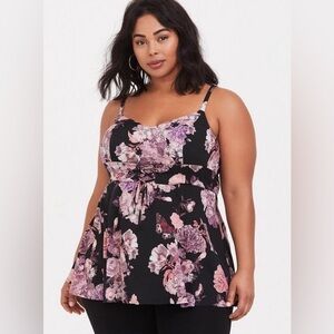 Torrid Black Floral Challis Corset Cami Size 0 Large